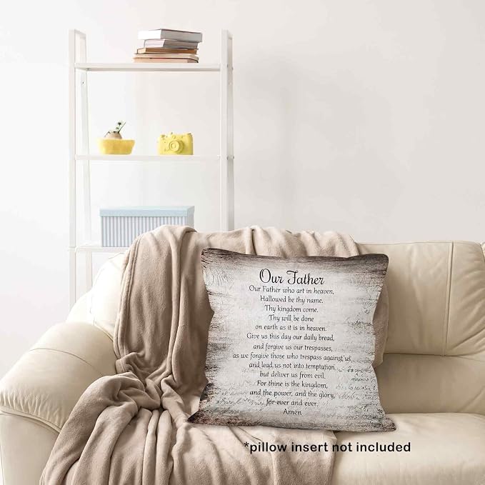 Vintage Christian Bible Verse Lords Our Father Prayer Throw Pillow Covers 18x18, Rustic Scripture Decor Pillow Case for Farmhouse Bedroom Living Room, Religious Pillowcase for Couch