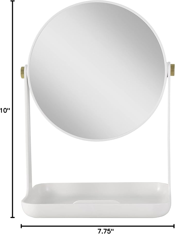 Zadro 7" Round Makeup Organizer with Mirror, 5X/1X Magnifying Mirror, Phone Holder & Accessory Tray, 360-Degree Swivel, Made in USA