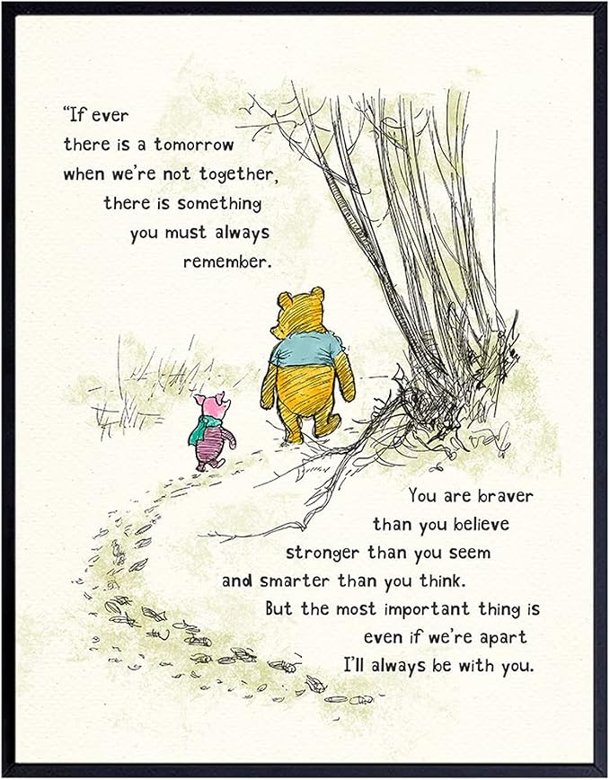Winnie Pooh Wall Art - Kids Wall Art - Boys Room, Baby Nursery Decor - Girls Bedroom Print - Wall Decor for Toddlers - Always Remember You Are Braver Than You Believe - A. A. Milne Poster 11x14 Gift