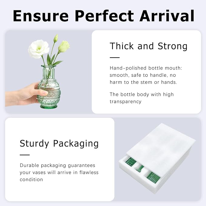 SUPMIND 6pcs Glass Bud Vase Bulk, Small Green Flower Vases for Centerpieces | Mini Vintage Vase Set of 6, Flower Vases Set for Table Centerpieces, Wedding, Home, Table Decoration