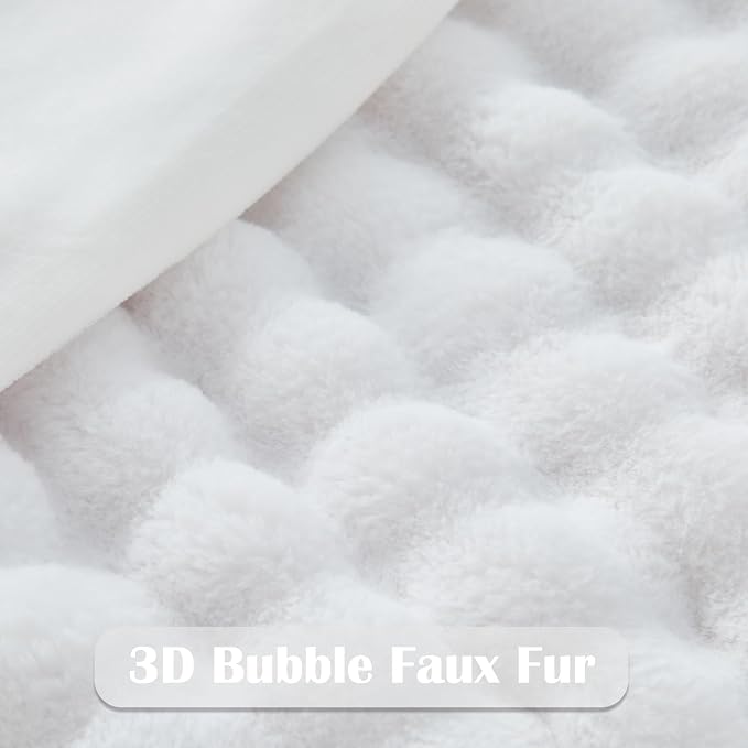 NEWCOSPLAY Faux Fur Fluffy Bubble Throw Blanket for Couch, White, 50"x60" | Soft Thick Warm Bubble Blanket for Couch Sofa Bed 550GSM, Plush Cozy Luxury Decorative Throw, Gift for Women Men