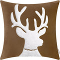 BRAWARM Christmas Pillow Cover 18 X 18 Inches, Brown Reindeer Embroidered Pillow Cover, Soft Velvet Decorative Throw Pillow for Couch Bed Sofa Living Room Home