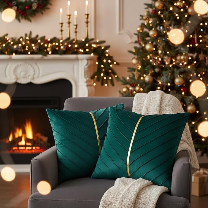 Velvet Throw Pillow Covers 26x26 Pack of 2 Gold Decor Peacock Blue
