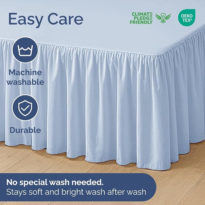 Bedskirt Queen Size Ruffle - Ruffled Bed Skirt - 12 Inch Drop - Sky Blue | Bedskirt with Platform, Ultra-Soft Premium Hotel Quality, Wrinkle Free, Fade & Shrink Resistant, for Women, Men, Kids & Teens