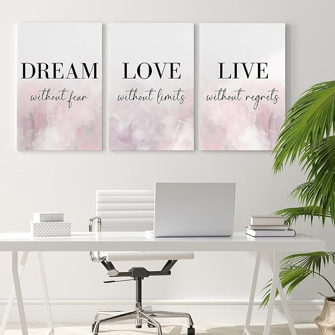 GUBIYU Dream Love Live Quotes Posters Prints Set of 3 Pink Purple Brushstroke Style,Home Decor Wall Art, Dream Without Fear, Love Without Limits, Live Without Regrets Inspirational Wall Decor 12"X16"