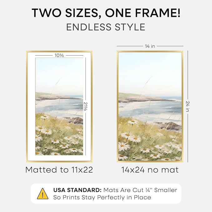 Homeforia 14x24 Gold Picture Frame, High-End Metal, 11x22 Mat, Glass