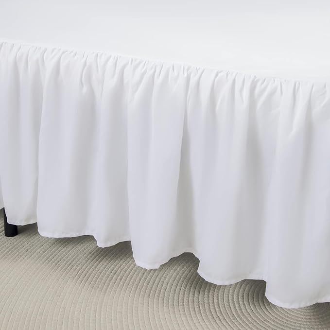 Bed Skirt Twin Size Ruffled Bed Skirt with Split Corners | 16 Inch Drop Dust Ruffle Bed Skirt with Platform, White