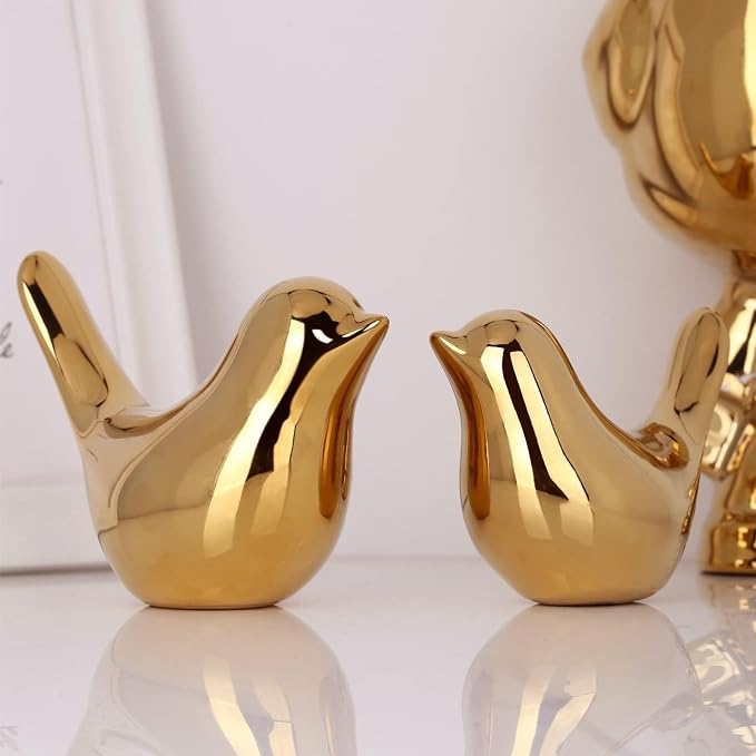 XMGZQ 2 Pcs Gold Decor Accents,Small Animal Statues,Modern Home Decorative, Birds Sculpture, Ornaments for Shelf, Bookshelf, Coffee Table,Knick Knacks Home Decor for Shelves(Gold Bird)