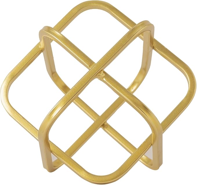 5.5" Gold Metal Geometric Sculpture, Modern Square Decorative Sphere