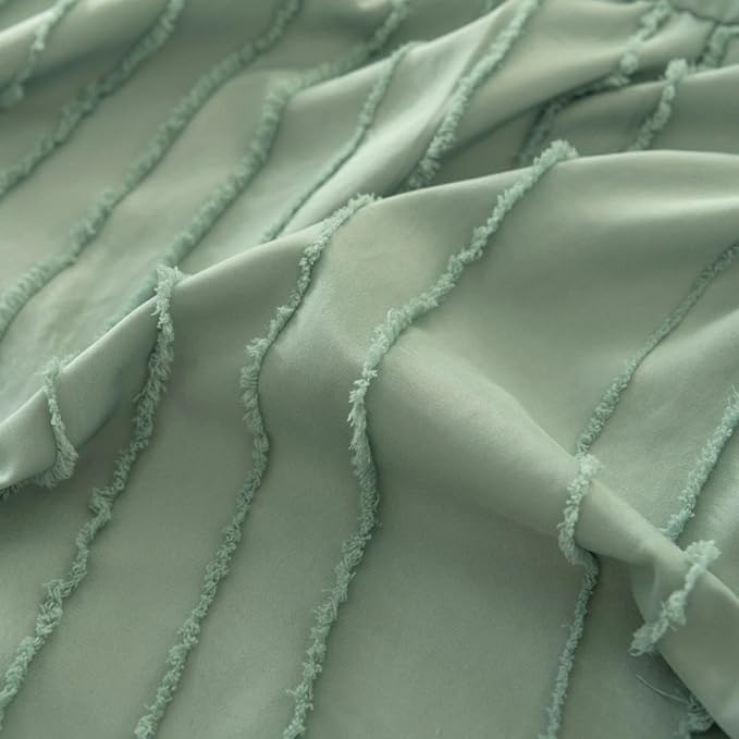 Bed Skirt Queen Size - Ruffled Bed Skirt - with Split Corners - Sage Green | Striped Boho Tufted -14 Inch Drop Bedskirt with Platform-Soft Premium Hotel Quality - Easy Fit