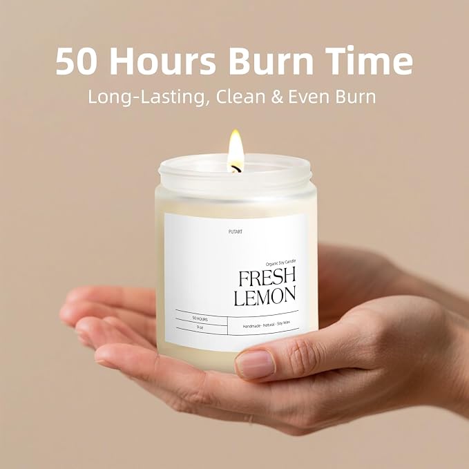 Fresh Lemon Highly Scented Candle for Home, 9oz Non Toxic Soy Candle | Natural Aromatherapy Candles with Essential Oil, Home Fragrance Stress Relief & Meditation Jar Candles Gifts for Women & Men