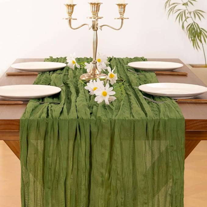 Cheesecloth Table Runner Fall Boho Wedding Birthday Party Home Decor | Moss Green 6pcs Rustic Gauze 10FT Cheese Cloth Sheer Farmhouse Dining Runner for Baby Shower Bridal Holiday Decorations