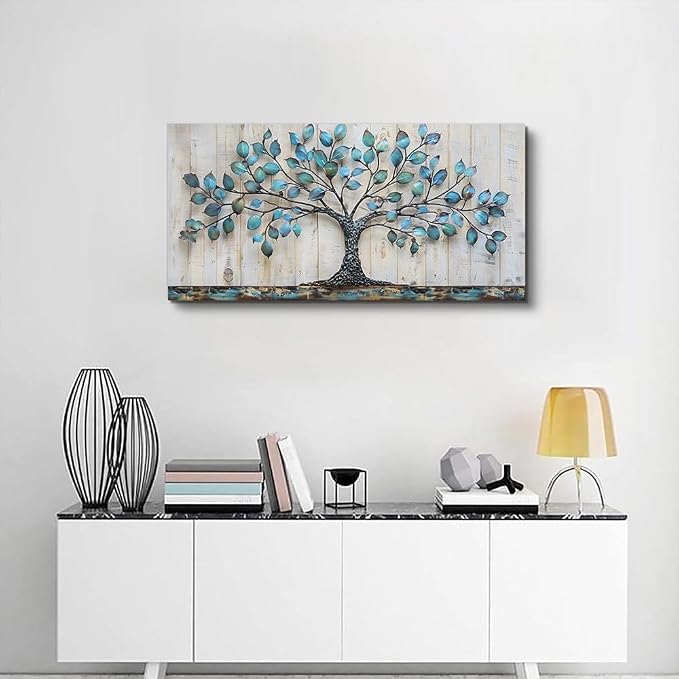 QIYILEXWART Canvas Wall Art For Living Room Wall Decor For Bedroom Office Wall Decoration Green Tree Landscape Painting Abstract Pictures Artwork Room Aesthetic Home Decor 20x40 In