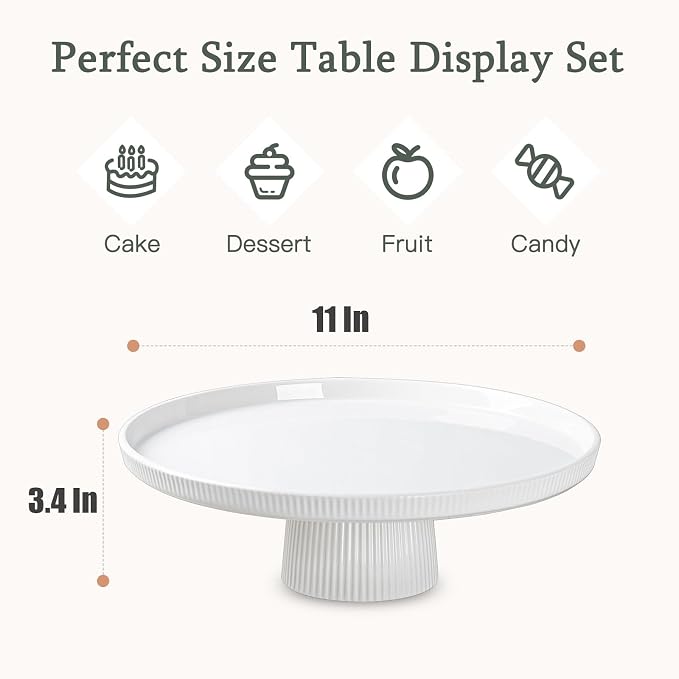 10 Inch Ceramic Cake Stand - Elegant White Pedestal Cake Plate with Non-Slip Base for Wedding, Birthday, Baby Shower, Cupcake and Dessert Table Display, Food-Safe Round Cake Platter