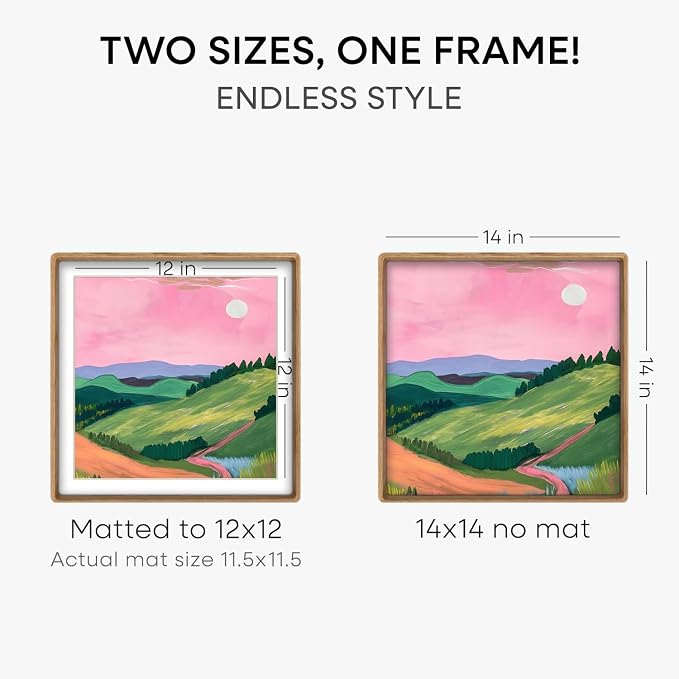 Homeforia 14x14 Mortise&Tenon Natural Oak Picture Frame, 12x12 Mat, Glass