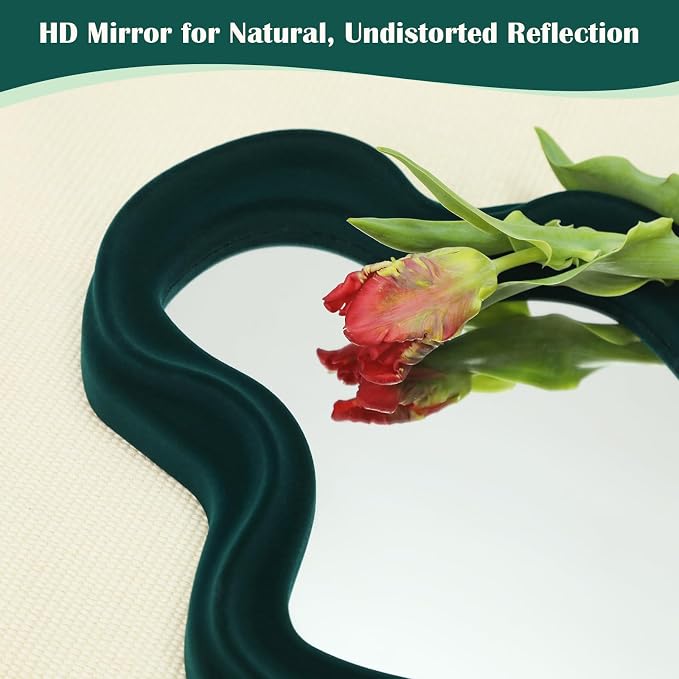 Emerald Green Wavy Wall Mirror Decor for Hallway Entryway, Irregular Cloud-Shaped Small Decorative Mirrors for Home Office Living Room, Modern Hanging Wall Art for Christmas Wedding Gift