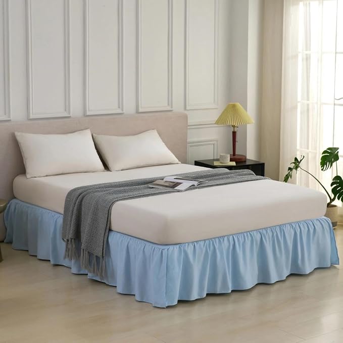 Bed Skirt Queen Size Ruffled Bed Skirt, 14'' Queen Dust Ruffle Bed Skirts | With Split Corners, Dust Ruffle with Platform, Microfiber, Breathable, Soft, Easy Fit, Sky Blue