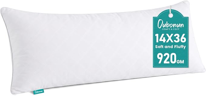 Oubonun 14x36 Inches Grid Pattern Lumbar Throw Pillow Inserts, Pack of 1, Soft Plush Down Alternative, Machine Washable White Decorative Cushion Stuffer for Couch Sofa Bed