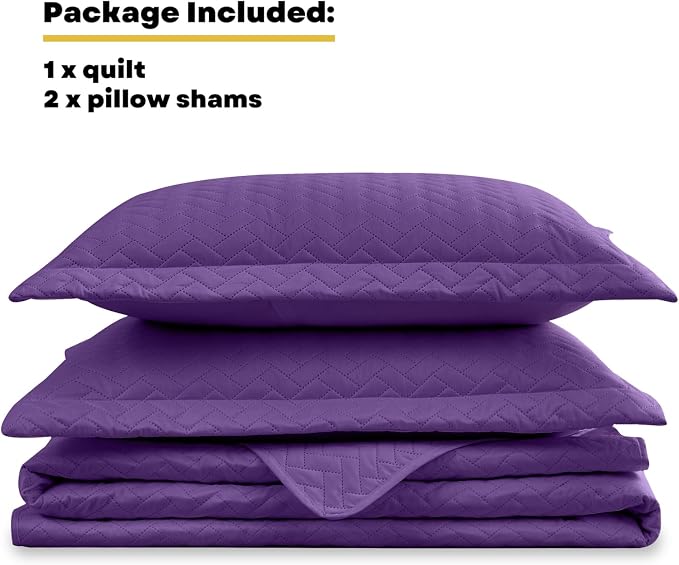Maple&Stone Dark Purple Quilt Set King Size, Lightweight Bedspread | Breathable Coverlet with Chevron Pattern, All-Season Dorm Bed Cover Set Bedding Decor 3 Piece