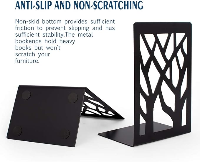 2 Pair Book Ends,Metal Book End Supports for Bookrack Desk