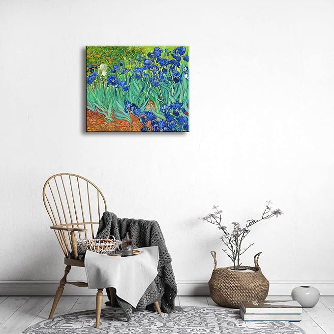 Wieco Art Irises Large Modern Gallery Wrapped Floral Giclee Canvas Print By Van Gogh Famous Blue Flowers Oil Paintings Reproduction Artwork Pictures on Canvas Wall Art for Bedroom Home Decor L