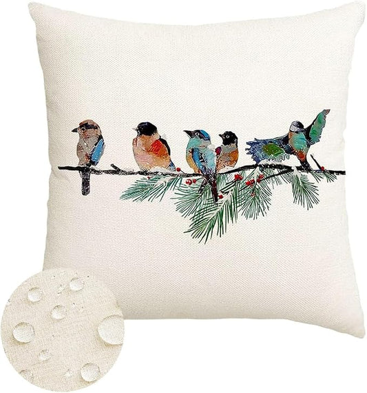 RABUSOFA Christmas Outdoor Pillow Covers Waterproof 18x18 Inch Birds Christmas Decorations Winter Throw Pillow Cases Xmas Birds Decor Decorative Pillows for Couch Holiday Teal