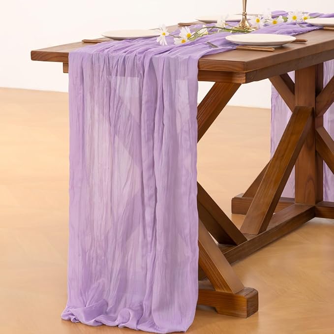Cheesecloth Table Runner Fall Boho Wedding Birthday Party Home Decor | Lilac Purple 6pcs Rustic Gauze 10FT Cheese Cloth Sheer Farmhouse Runner for Baby Shower Bridal Holiday Decorations