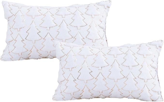 VAKADO 12x20 Set of 2 Christmas Throw Pillow Covers Embroidered Decorative Xmas Cushion Cases Holiday Soft Home Decor for Bedroom Sofa Chair Porch Winter, White