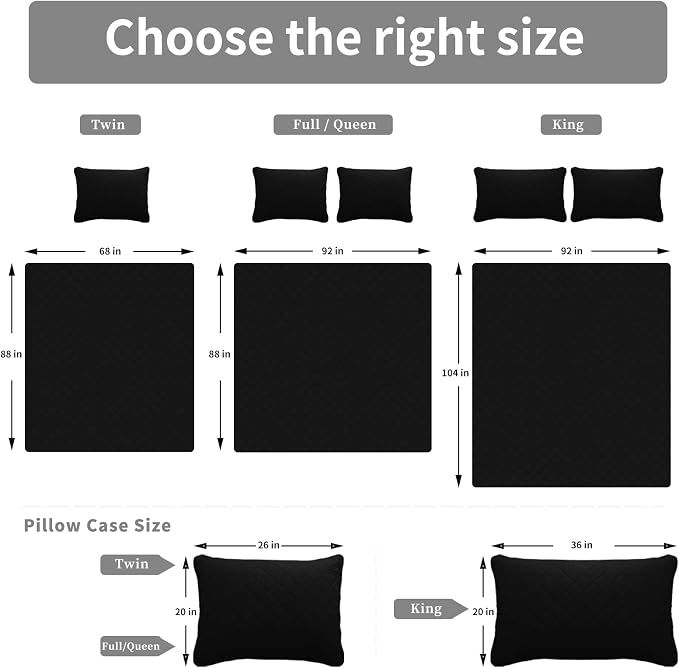 Easy-Going Reversible Quilt Set Twin, Bedspread with 1 Shams, Black/Beige | Machine Washable Lightweight Bed Comforter, 1 Quilt + 1 Pillow Shams, All Season Bed Coverlets for Bedroom
