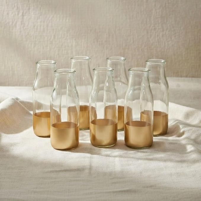Hosley Set of 6 Glass Flower Vases with Gold Dip – 5.5" High, Elegant Glass Vases for Floral Arrangements, Wedding Decor, Party, Floor Display, Home & Office Decor
