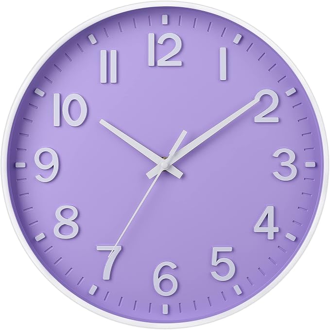 HZDHCLH 12 Inch Silent Wall Clock Battery Operated Non Ticking Purple | 12 inch Silent Non Ticking Modern Wall Clock for Living Room Bedroom Kitchen Office Classroom Decor