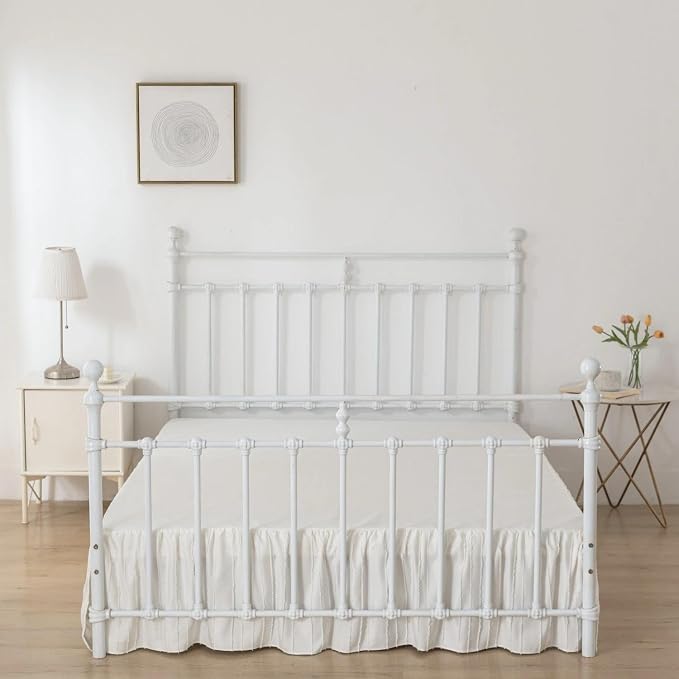 Bed Skirt Twin Size - Ruffled Bed Skirt - with Split Corners - Ivory | Striped Boho Tufted -22 Inch Drop Bedskirt with Platform-Soft Premium Hotel Quality - Easy Fit