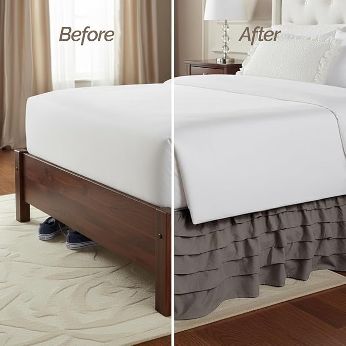 Elegant Comfort Luxurious Premium Quality 1500 Thread Count Wrinkle and Fade Resistant Egyptian Quality Microfiber Multi-Ruffle Bed Skirt - 15inch Drop, Queen, Grey