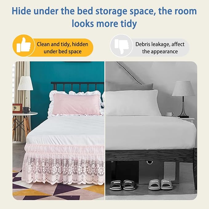 Pink Lace Bed Skirt for Twin Bed - 15in. Drop, Easy Fit Ruffle Bedskirt Wrap Around Bed Skirt, Anti Wrinkle & Fade Resistant