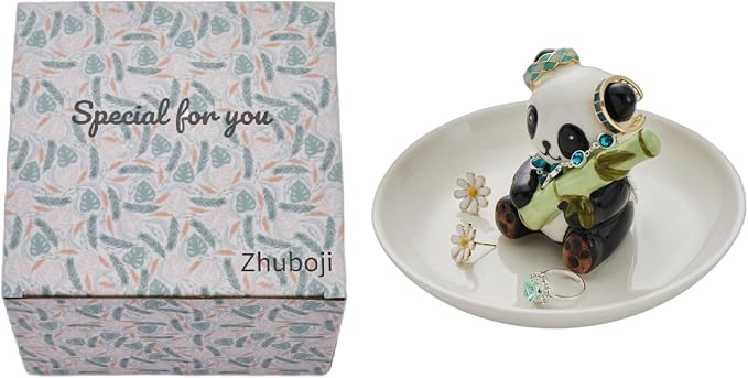 Panda Ring Holder Jewelry Dish, Ceramic Jewelry Holder Ring Dish Jewelry Tray, Panda Gifts for Women Birthday Engagement Wedding Christmas