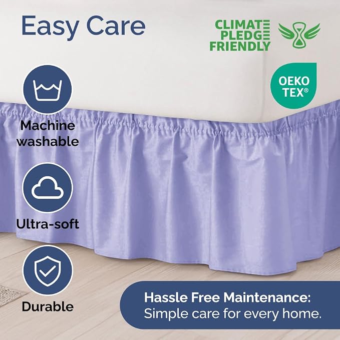 Wrap Around Dust Ruffle Bed Skirt, Full Size Beds - 12 Inch Drop, Lavender | Easy Fit Elastic Strap, Adjustable Pleated Bedskirt w/Brushed Fabric, Wrinkle & Fade Free, for Women, Men, Kids & Teens
