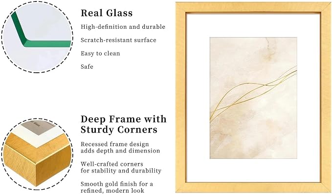 VIOLABBEY 8x10 Picture Frame Gold Set of 2 with Real Glass Front