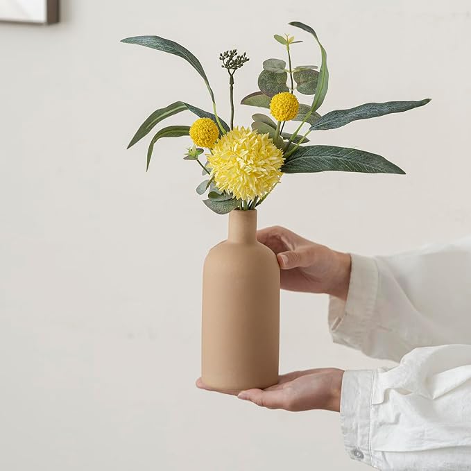 Modern Ceramic Vase Set, Neutral Colors, Decorative Vases for Home Shelf Decor, 4 Piece Collection, Happy Birthday Gifts for Women Mom Her Friend Sister Wife Grandma, Self Care Gift (Coffee Mix set 4)