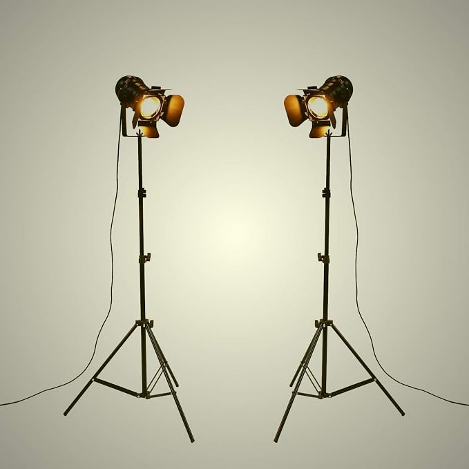 Vintage Industrial Black Retro Tripod Adjustable Floor lamp Parking Light, 5 Meter Cable with Foot Switch Parking Light Tripod gooseneck for Living Room Bedroom Office bar Lighting (Pack of 2)