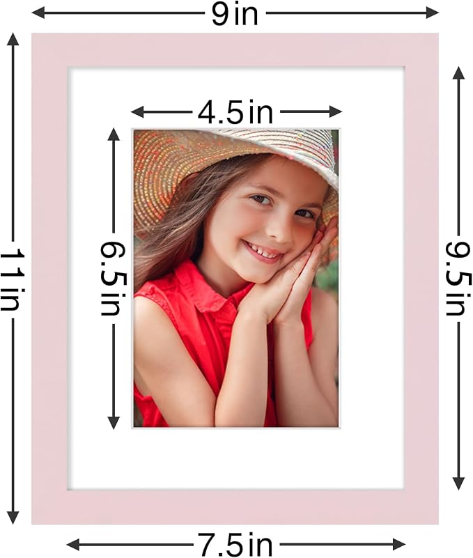 Vittanly 8x10 Picture Frames Set of 9 for Wall or Tabletop Display, Pink | Display Pictures 5x7 with Mat or 8x10 without Mat, Small Photo Frames, Engineered Wood with Shatter Resistant Plexiglass
