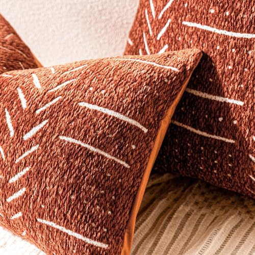 BlissBlush Decorative Throw Pillow Covers 18X18 Set of 2, Brick Red Terracotta Boho Farmhouse Cushion Cover, Cozy Soft Accent Pillowcase for Couch Sofa Bed Living Room Home Décor