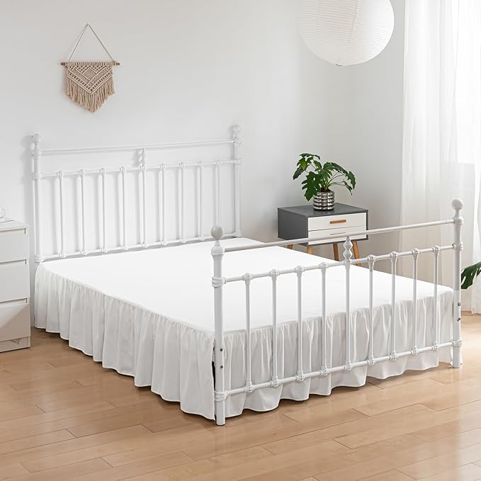 Bed Skirt Full Size Ruffled Bed Skirt with Split Corners | 14 Inch Drop Dust Ruffle Bed Skirt with Platform, Ivory