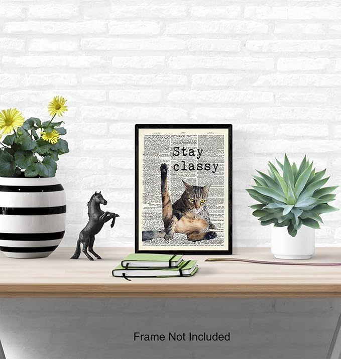Cat Wall Decor - Cat Wall Art Print - 8x10 Poster Picture, Home or Apartment Photo Decoration - Funny Gift for Kitty Lovers, Animal Lovers, Pet Owners, Kitty or Kitten Fans - Unframed