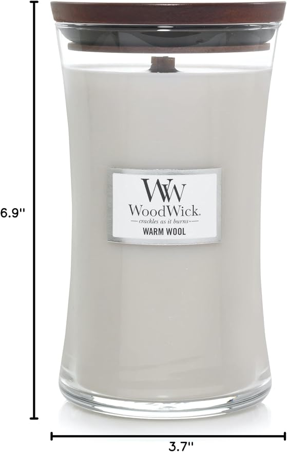 WoodWick Warm Wool Scented Hourglass Candle Large 21.5 oz with Crackling Pluswick Innovation Up to 130 Hours of Smooth Soy-Paraffin Blend Burn Time (Pack of 4)
