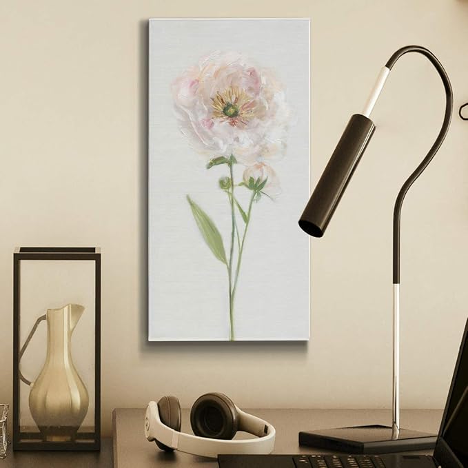 Renditions Gallery Canvas Floral Wall Art Modern Decorations Paintings Single Stem Peony Glam Romantic Artwork Canvas Wall Hanging for Bedroom Office Kitchen Prints - 8"x16" LT43