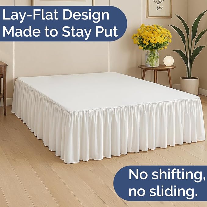 Bedskirt Queen Size Ruffle - Ruffled Bed Skirt - 12 Inch Drop - White | Bedskirt with Platform, Ultra-Soft Premium Hotel Quality, Wrinkle Free, Fade & Shrink Resistant, for Women, Men, Kids & Teens