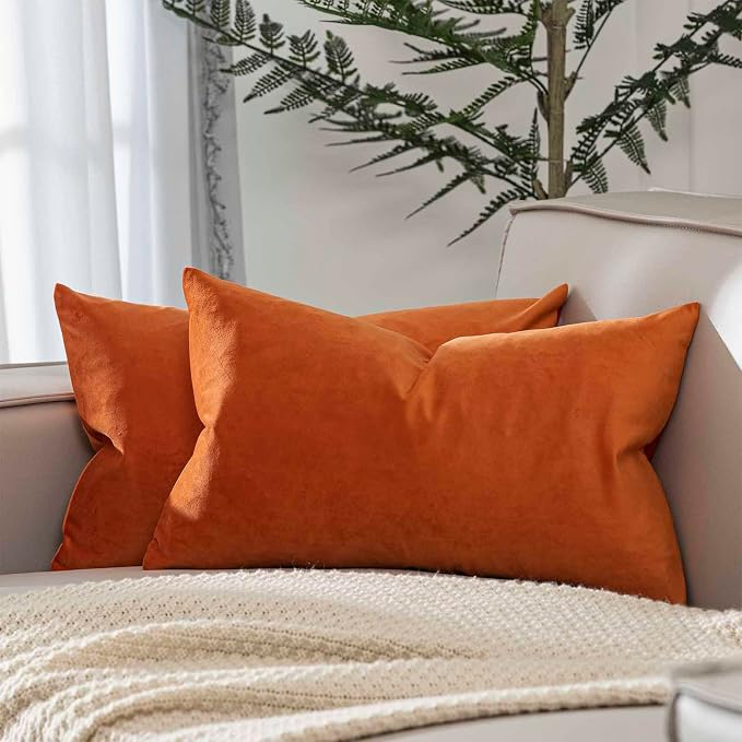 JUSPURBET 16x24 Lumbar Velvet Throw Pillow Covers Set of 2,Burnt Orange