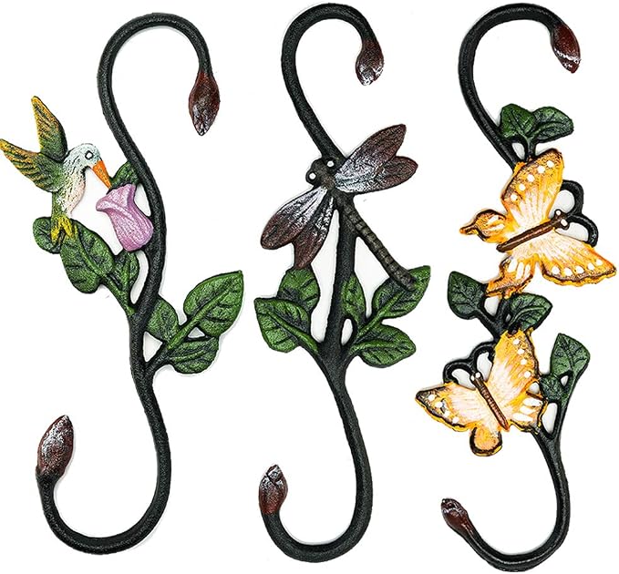 Sungmor Cast Iron Garden Hook Set, 3PCS 11 Inches S-Shaped Hook