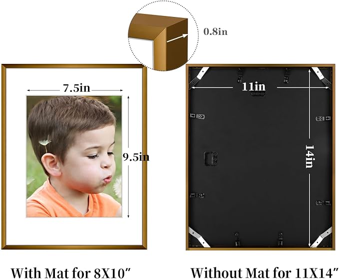 Frametory 2 Pack 11x14 Aluminum Frame with Mat for 8x10 Photo, Bronze