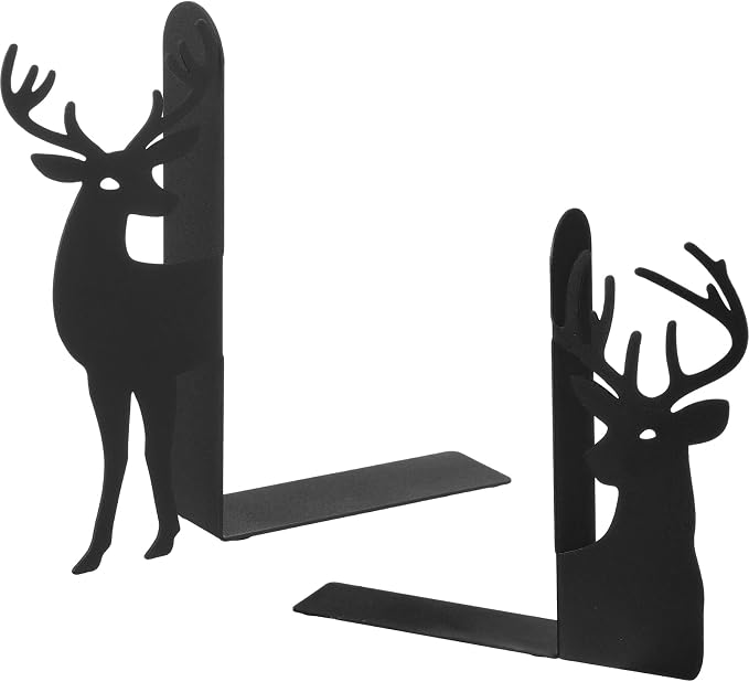 Geelin Reindeer Metal Bookends Set of 2 Black Reindeer Head